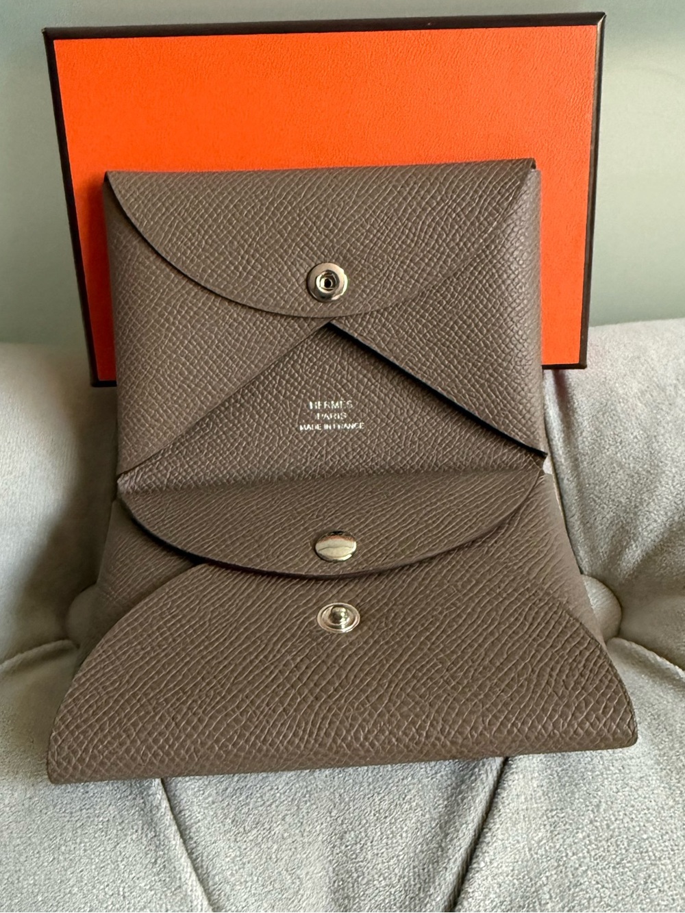 Hermès Calvi Duo Card & Coin Wallet Etoupe